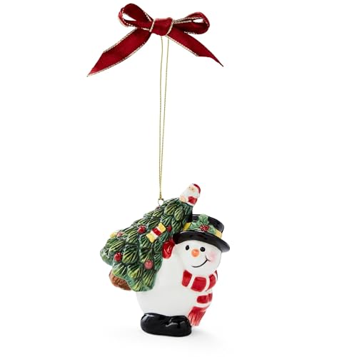 Spode Snowman Ornament - Christmas Tree Carrying Small Tree with Bow (Snowman variant)