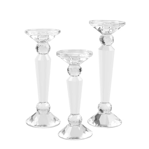 Crystal Taper Candle Holders Set, Clear Dual-Sided 2-in-1