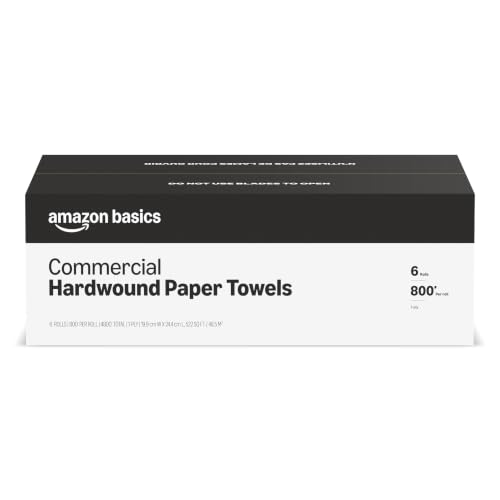 Amazon Basics 1-Ply White Hardwound Paper Towels - Pack of 6, 800 Feet Each