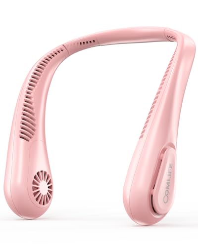 Pink Portable Bladeless Neck Fan - Rechargeable Personal Cooling for Women & Girls