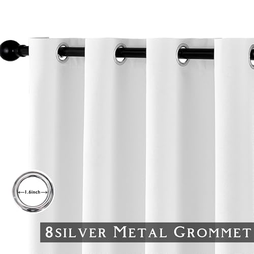 52W x 63L Linen Blackout Curtains - White, 2 Panels for Bedroom