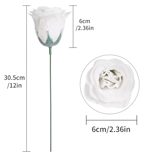 Glitter Flowers,30PCS White Roses Artificial with Stems for Wedding