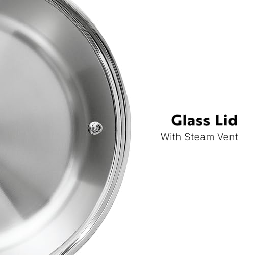 Procasa 4 Quart Stainless Steel Stock Pot with Lid - Fully Clad Tri-Ply, Induction & Oven Safe