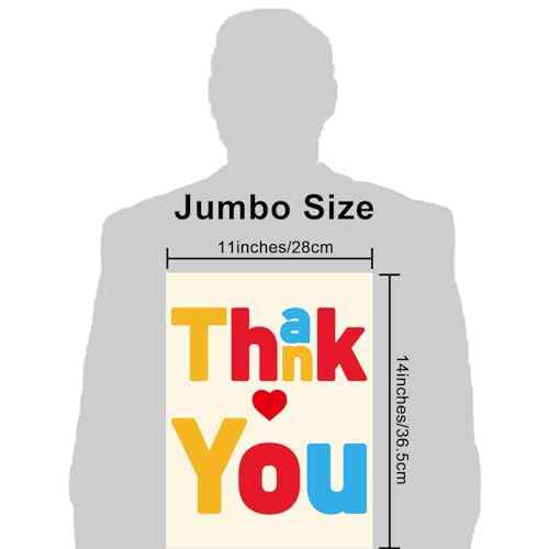 Jumbo Greeting Card with Envelope Giant Thank You Card Big Thank You Greeting Card Appreciation Huge Gratitude Card for Classroom Teacher New Year Christmas Birthday Gift Large 14 x 22 Inch