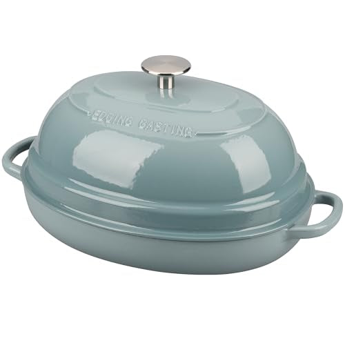 Enameled Cast Iron Dutch Oven 6QT Oval Bread Pot with Lid - Seasalt