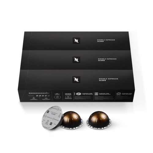 Nespresso Vertuo Double Espresso Scuro Pods - 30 Count, Dark Roast, Full-bodied Coffee, Recyclable Aluminum Capsules