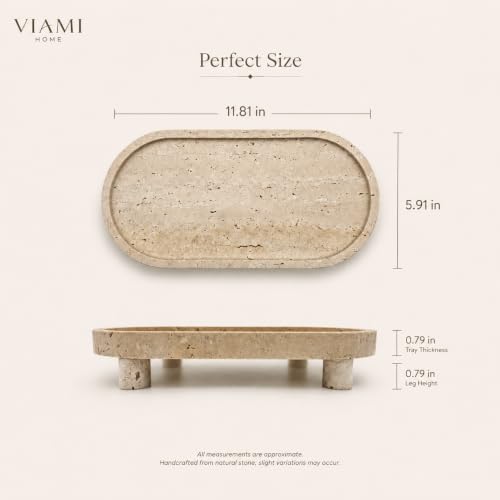 Natural Travertine Bathroom Vanity Tray with Raised Legs and Non-Slip Feet