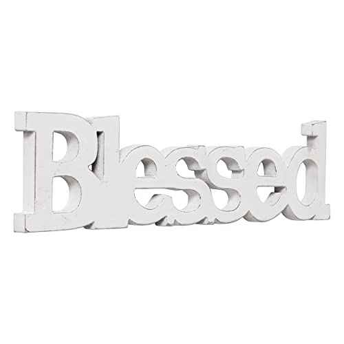 Farmhouse Wood Blessed Sign for Table 15", Hanging Distressed White Wall Decoration, Rustic Blessed Signs for Home Decor, Thanksgiving Christmas Signs Decor for Living Room