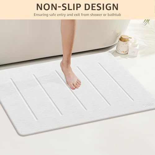 Yolife Large Diatomaceous Earth Bath Mat 32x20 Inches Non-Slip Quick Dry White Grey