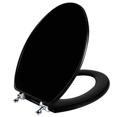 Angol Shiold Black Elongated Wooden Toilet Seat with Zinc Alloy Hinges