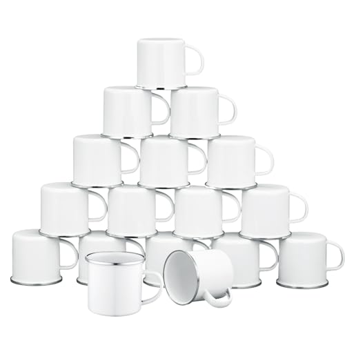 24 Pcs Enamel Camping Coffee Mug 12 oz White with Silver Rim - Durable & Lightweight
