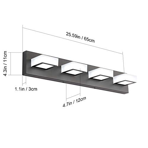 Ralbay LED Bathroom Vanity Light - Black 4 Lights Acrylic Fixture, 26 Inch White Light