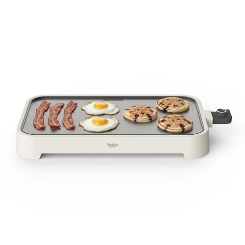 Martha Stewart 12x22 Inch XL Electric Griddle, Ceramic Nonstick, Linen Cream