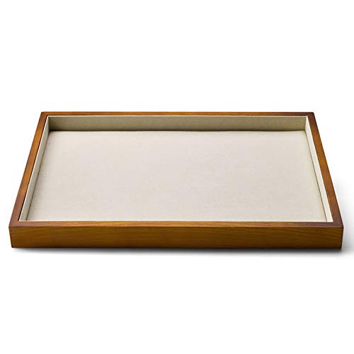 Solid Wood Jewelry Tray with Microfiber Lining - Creamy-White Flat Organizer