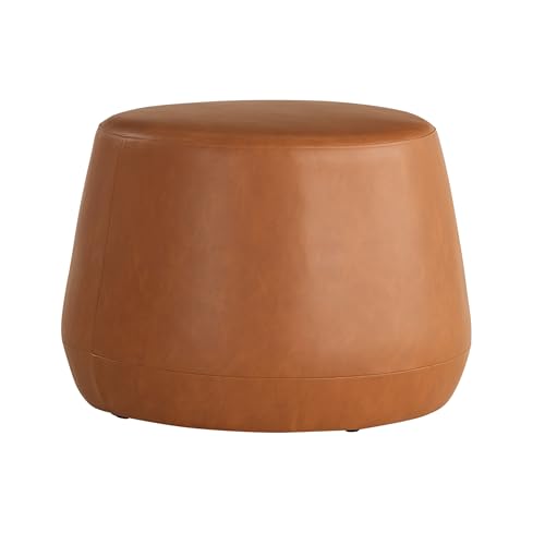 24-Inch Thimble Ottoman with Vegan Leather - Carmel, Fully Assembled