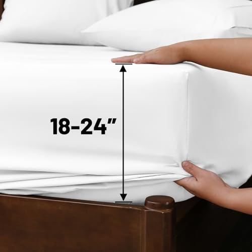 Extra Deep Pocket King Sheets - 18-24 Inch Fit, 100% Egyptian Cotton, 1000 Thread Count, Sateen Weave, White, 4 Pieces