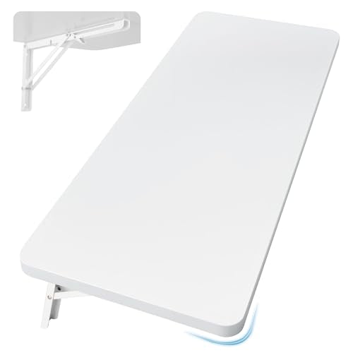 Neoaider Wall Mounted Folding Table 39.4”L x 19.7”W, White - Space-Saving Desk for Home & Office