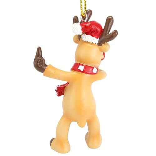 Needzo Dabbing Reindeer Naughty Flipping The Bird Funny Christmas Ornament, White Elephant and Gag Gift, Hanging Holiday Decoration, 3.75 Inches