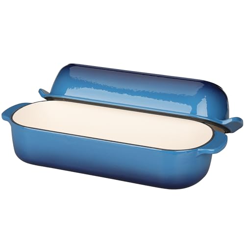 Enamel Cast Iron Loaf Pan with Lid - 12.5x5.5 inch, 5QT, Lake Blue