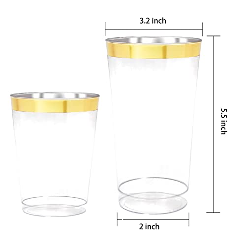 LIYH Gold Rim 16 oz Plastic Cups - Disposable Party & Wedding Beverage Cups (100 Pack)