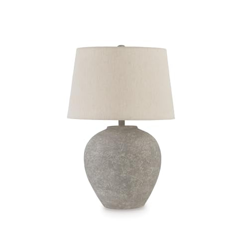 Signature Design by Ashley Dreward Table Lamp - Distressed Faux Stone Look, 26" Tall, 3-Way Lighting for Living Room & Bedroom