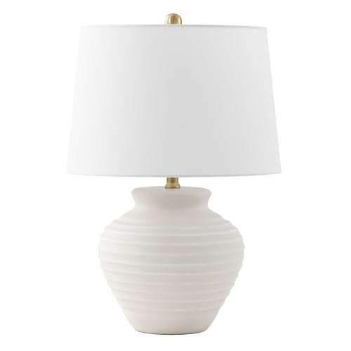 Ledger Table Lamp - 22.5 Inch Coastal Bone Ceramic & Fabric Bedside Light