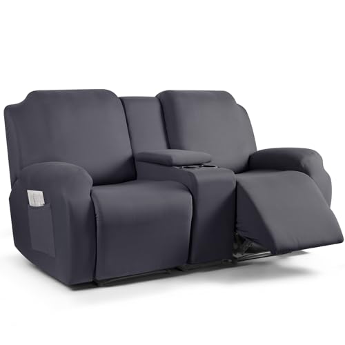 Dark Gray Reclining Loveseat Cover with Console - 2 Seat Slipcover