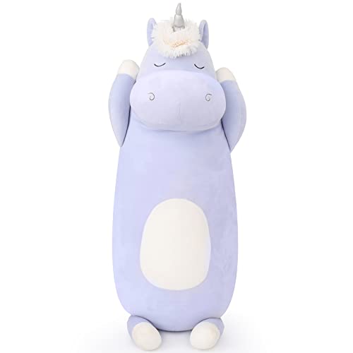 MorisMos 24" Unicorn Body Pillow, Soft Plush Toy for Kids & Adults, Blue