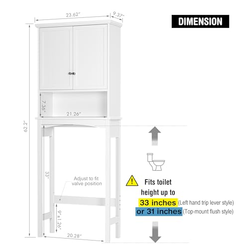 Over Toilet Storage Cabinet with Adjustable Shelves - White Bathroom Organizer