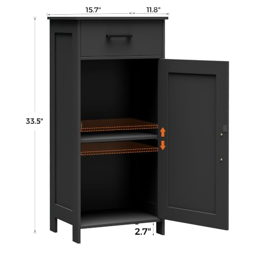 Bathroom Corner Storage Cabinet with Drawer & Adjustable Shelf - Black 15.7W