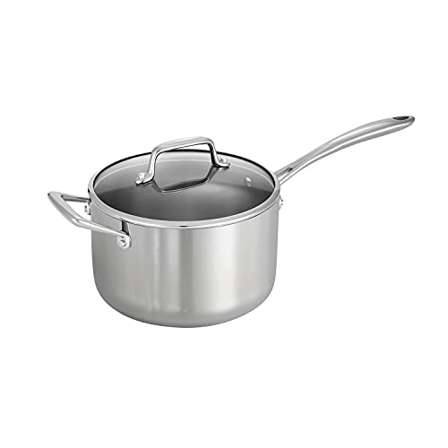 4-Quart Stainless Steel Sauce Pan with Lid - Tri-Ply Clad Cookware