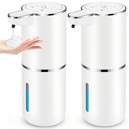 2 Pack Touchless Automatic Foaming Soap Dispensers - White, Hygienic Bathroom & Kitchen