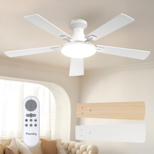 White 52 Inch Low Profile Ceiling Fan with Lights and Remote Control
