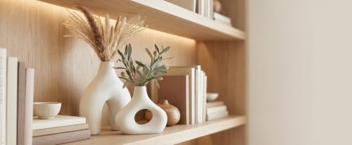 Carrot's Den Ceramic Vase Set of 2 - Warm White Modern Donut Shelf Decor