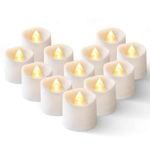 5plots Auto Timer Flameless Candles, LED Votive Tea Light, Battery Operated Electric Fake Candles for Wedding, Table Centerpiece, Halloween, Christmas Decorations - White (12 Pack)