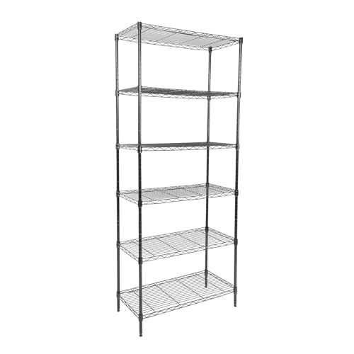 Black 6-Tier Heavy Duty Storage Shelves with Wheels - 30x14x70 Inches