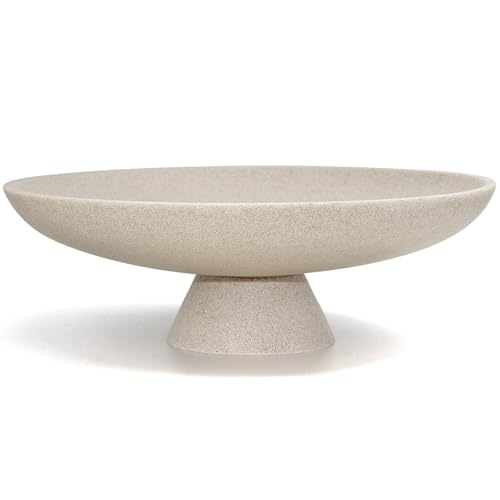Large Decorative Resin Fruit Bowl - Beige Pedestal Home Decor