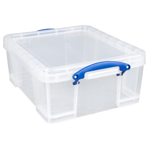 Really Useful Box 17L Plastic Storage Bins - 4 Pack, Clear, Lids & Handles