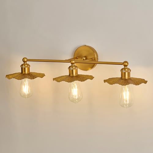 3-Light Vintage Vanity Light Fixture - Gold Bathroom Mirror Lighting