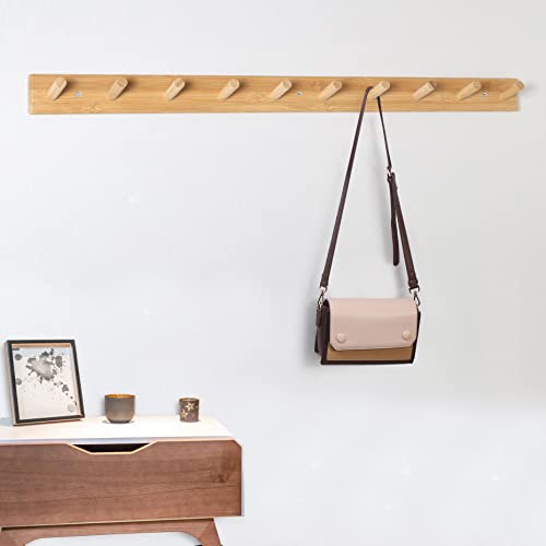 Wall Mounted Coat Rack 38 Inch Bamboo with 10 Hooks - Natural Shaker Style - Variation: Bamboo Gold / 38 Inch / 1