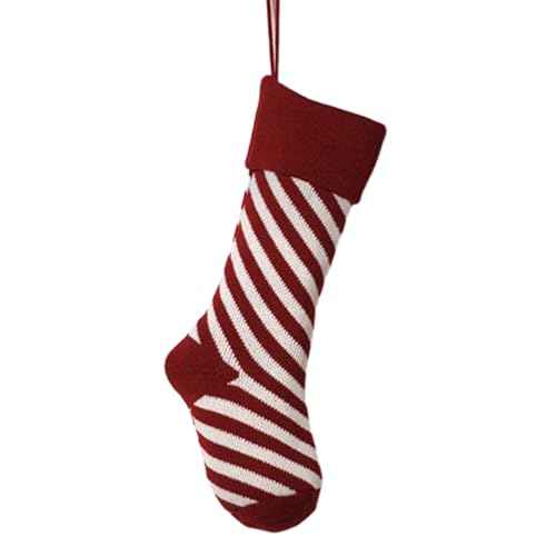 Christmas Stockings Hanging Ornaments Xmas Knitted Socks for Fireplace, Winter Red Stripes Hanging Stocking for Home Christmas Decorations Gifts