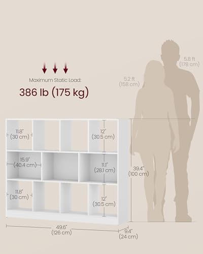 11 Cubes Storage Organizer Bookshelf - Cloud White, 49.6 x 9.4 x 39.4 Inches