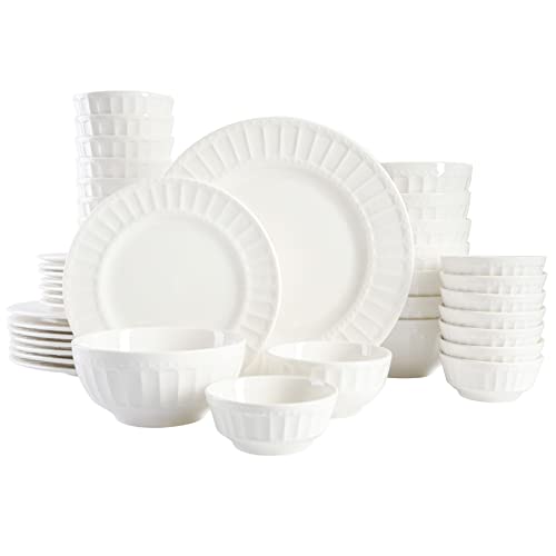 White Embossed Porcelain Dinnerware Set for 8 - 40 Pieces