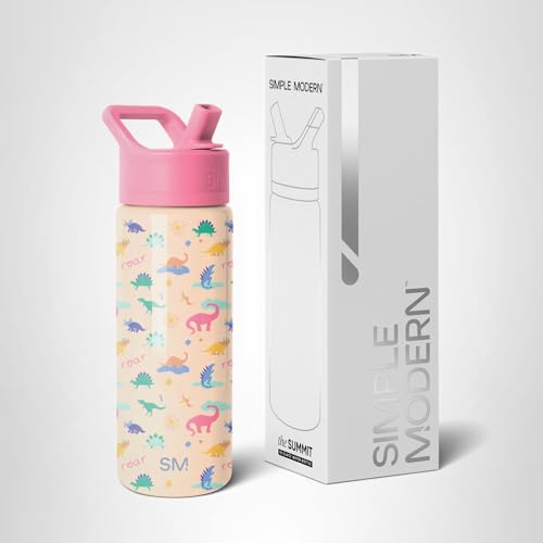 Simple Modern Kids Summit Water Bottle with Straw Lid | 18oz Stainless Steel Cup Insulated Tumbler for Toddlers, School | Dinosaura