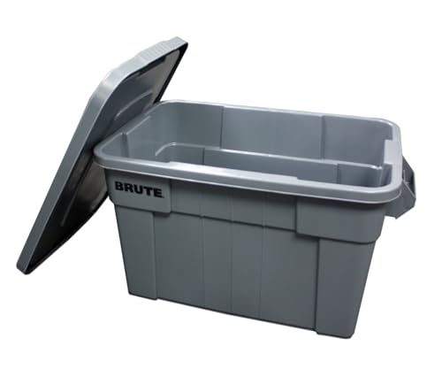 Rubbermaid Commercial 20-Gallon Gray Heavy-Duty Tote with Lid, Reusable Storage Box