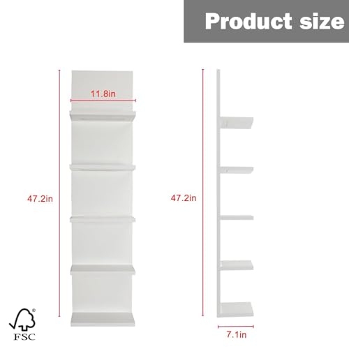 RGB Light 5-Tier Wall Shelf Unit - White, Modern Floating Shelves with Remote