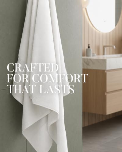 White Luxury Bath Towels 4 Pack 650 GSM - Large 34x56 Inches, Bumble Towels