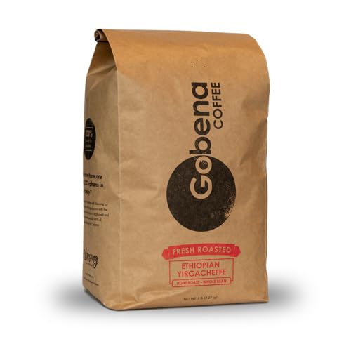 Ethiopian Yirgacheffe Whole Bean Coffee 5lb Light Roast - Pack of 1, Fruity & Nutty
