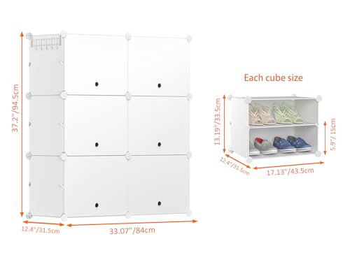 White 24-Pair Modular Shoe Rack Organizer - 6 Tier Closet Storage