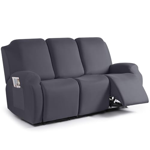 Recliner Sofa Slipcover 3 Piece Dark Gray Fit 3-Seat Reclining Couch